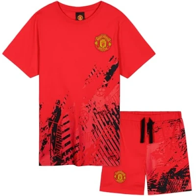 Image of Get Trend Manchester United F.C. Pyjamas Boys Short Football PJs Breathable Nightwear Loungewear Jammies Gifts (11 12 Years, Red United)