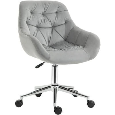 Image of Vinsetto Velvet Home Office Chair Comfy Desk W/Adjustable Height Armrest Grey