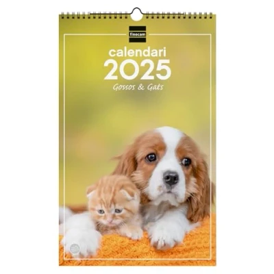 Image of Finocam Calendar Pictures of Spiral Wall to Write 2025 Month View January December (12 months) Dogs and Cats Catalan