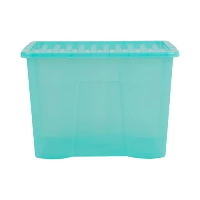 Image of Wham Crystal 80 Liter Storage, Heavy Duty Plastic Storage Box With Lids Home Office Stackable Nestable, Large Boxes 60 x 40 42 cm Tint Spearmint (Pack of 4)