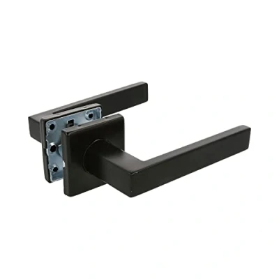 Image of Amig Set of Handles with Internal Rosette for Doors Suki Mod. 53 x mm Square 8 Elegant and Simple Design Black Stainless Steel