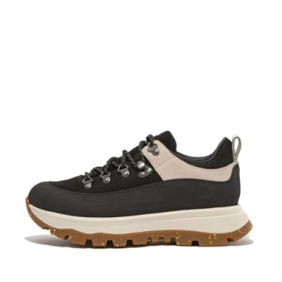 Image of Fitflop Women&#039;s NEO D HYKER Canvas/Suede Walking Trainers Hiking Shoe, Black, 4 UK