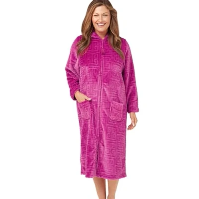 Image of Marlon Dressing Gowns For Women UK Ladies Warm And Cosy Super Soft Fleece Women&#039;s Gown Zip Up Bath Robe Gifts Women, Raspberry, 16 18