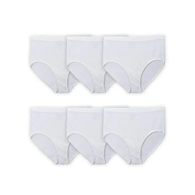 Image of Fruit of the Loom Women&#039;s Fit White Cotton Briefs, 6 Pack Underwear, 9