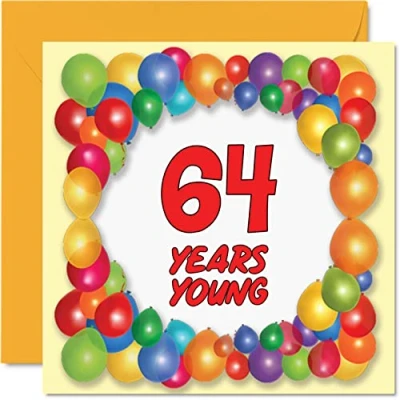 Image of Fun 64th Birthday Cards for Men Woman Years Young Happy Card Dad Uncle Grandad Nanny Cousin Gran Mum Auntie Grandma, 145mm x Greeting Cards,