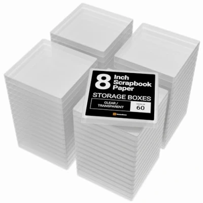 Image of WestonBoxes Scrapbook Paper Pad Storage Box for 8&quot; x inch and Cards perfect protecting expensive Craft (Transparent, 60 pack)