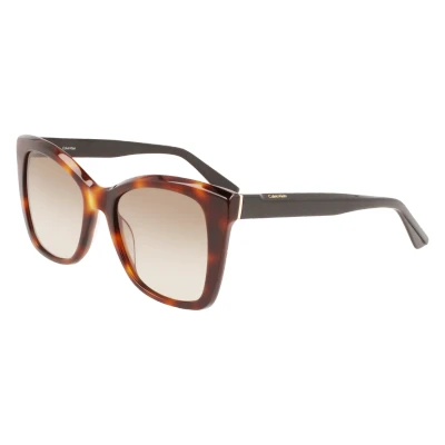 Image of Calvin Klein Sunglasses, Women&#039;s, Size: 53, Brown havana