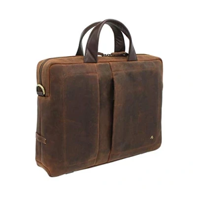 Image of VISCONTI Toscana Collection Distressed Leather Laptop Briefcase OCTO 13 TC76 Havana Tan