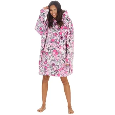 Image of Undercover Adults Oversized Stickers Fleece Hoodie 34B2039 Pink