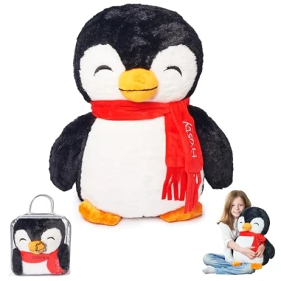 Image of Weighted Stuffed Animals 2.3 Kg for Anxiety Relief Penguin Plush Kids &amp; Adults Teddy Carrying Bag Included Machine Washable Plushies