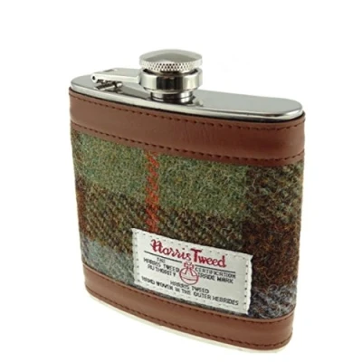 Image of Glen Appin Harris Tweed Hip Flask Gift Boxed (Brown)