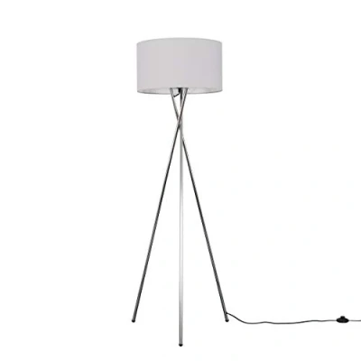 Image of MiniSun Modern Polished Chrome Metal Tripod Floor Lamp with a Pale Grey Cylinder Shade Complete 6w LED Bulb [3000K Warm White]