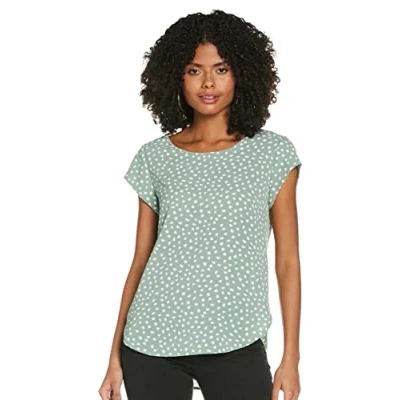 Image of ONLY Women&#039;s Onlvic Ss AOP Top Noos WVN T Shirt, Chinois Green/AOP:Big KARO DOT,6 UK