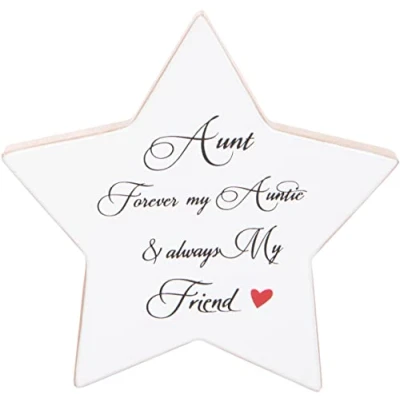 Image of Aunt Star Shaped Gift Plaque, 16x16cm, White Wood Home Ornament Sentimental Verse