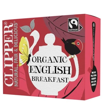 Image of Clipper Fairtrade Organic English Breakfast Tea Bags Black Natural, Unbleached, Plant Based Biodegradable &amp; Sustainable Teabags Eco Conscious, Non GM Fair Trade (80 Teabags)