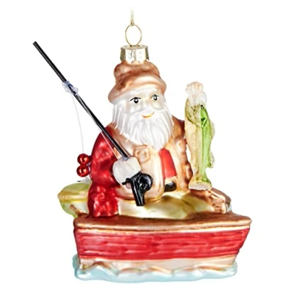 Image of BRUBAKER Christmas Bauble Hand Painted Blown Glass Tree Decoration Figurines Crazy Deco Pendant Ball Angler Father
