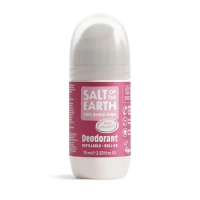 Image of Salt of the Earth Refillable Natural Deodorant Roll On Sweet Strawberry Effective Protection, 100% Ingredients, Eco friendly, Vegan, Cruelty Free. Suitable for Women, Men &amp; Kids 75ml