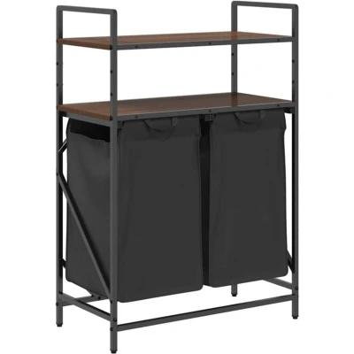 Image of vidaXL Laundry Basket 2 Compartments with Shelves Brown Oak