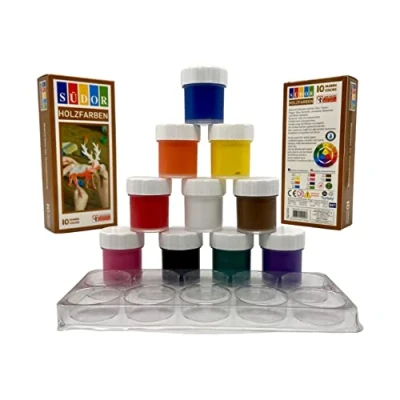 Image of SÜDOR Wooden Toy Paints 10 Colours 20ml Each Acrylic Water Based for Children and Adults Paint Set Kids Painting on Wood x