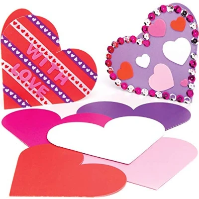 Image of Baker Ross AT364 Heart Greeting Cards Pack of 12, Creative Art and Craft Supplies for Kids to Make, Personalize Decorate,Pink,Purple,Red,Violet,White