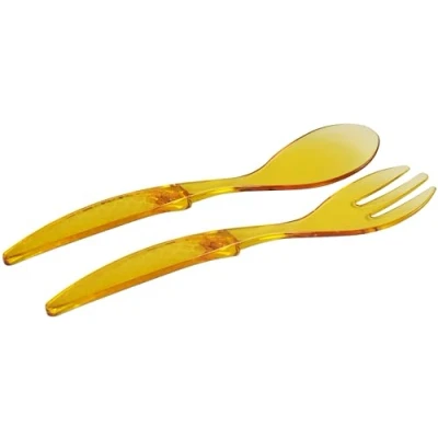 Image of 2 Pcs Pearl Salad Server Spoons Set Mixing Dinner Fork and Spoon Long Handle Tongs Kitchen Cooking Utensil Cutlery (Orange)