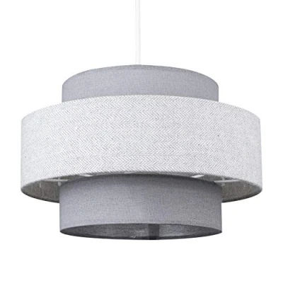 Image of Modern Cylinder Ceiling Pendant Light Shade in a Dark Grey &amp; Herringbone Finish Complete with 10w LED GLS Bulb [3000K Warm White]