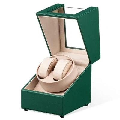Image of Mcbazel Double Automatic Watch Winder Box, Display Storage Rotation Wristwatch Box with 2 Slots Grean