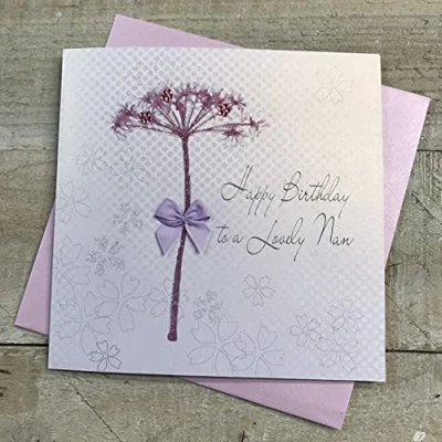 Image of white cotton cards Happy Birthday to a Lovely Nan Handmade Card, Dandelion, BD52