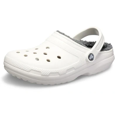 Image of Crocs Classic Slippers, Size: 12, White/grey Synthetics