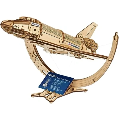 Image of UGEARS NASA Space Shuttle Discovery Wooden Models to Build for Adults Model Kit Mechanical 3D Puzzle Spacecraft with Detailed Features