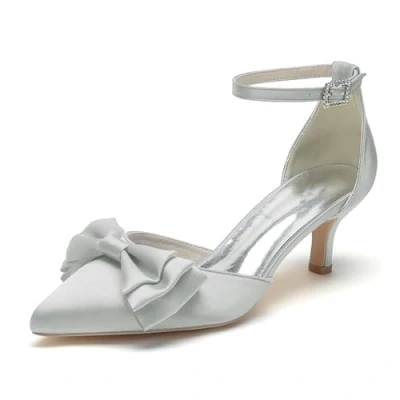Image of HCDZF Women&#039;s Satin Wedding Shoes for Bride Bridal Pumps,Silver,6 UK