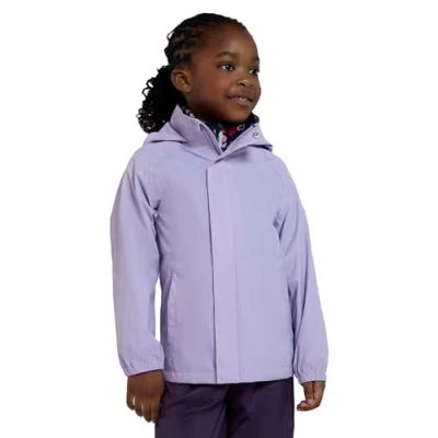 Image of Mountain Warehouse Pakka Kids Waterproof Jacket Wind Resistant, Lightweight,Breathable Rain Coat For Girls &amp; Boys, Packaway Bag Rain, Autumn, Winter Lilac Teen Size 13 Years