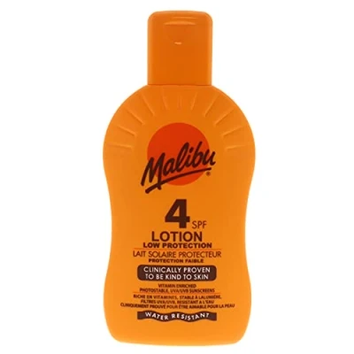 Image of Malibu Low Protection Water Resistant Vitamin Enriched SPF 4 Sun Screen Lotion, 200ml