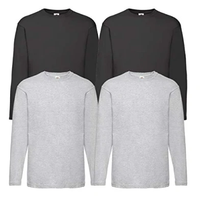 Image of Fruit of the Loom Men&#039;s Valueweight Long Sleeved Sports Top, 2 Grey / Black + 1 Hl Purchase Notepad, M