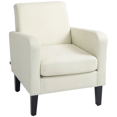 Image of HOMCOM Modern Armchair with Rubber Wood Legs, Upholstered Accent Chair, Single Sofa for Living Room, Bedroom, Cream White