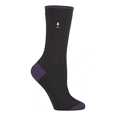 Image of HEAT HOLDERS Ultra Lite Ladies Thin Lightweight 1.0 TOG Winter Warm Casual Thermal Dress Socks (4 8 uk, Black/Purple (Oia))