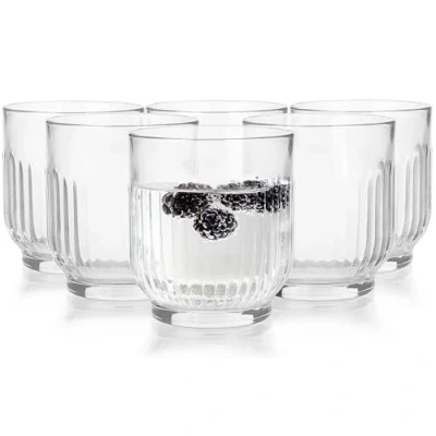 Image of Glasmark KROSNO 1992 Drinking Glasses Set with Grooves 6 Pieces 290 ml Water Cocktail Juice Glass Thick Base Dishwasher Safe