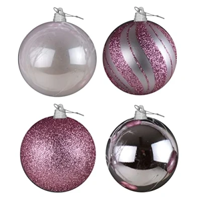 Image of 4 Giant Glittered And Shiny Christmas Tree Baubles x 15cm Xmas Decoration (Blush Pink)