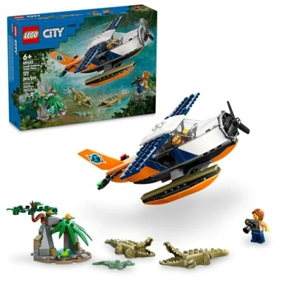 Image of LEGO City Jungle Explorer Water Plane Toy Building Set, Buildable Seaplane for Boys and Girls Ages 6 Up, Fun Summer or Kids Gift Idea with 2 Minifigures, a Frog 3 Crocodile Figures, 60425
