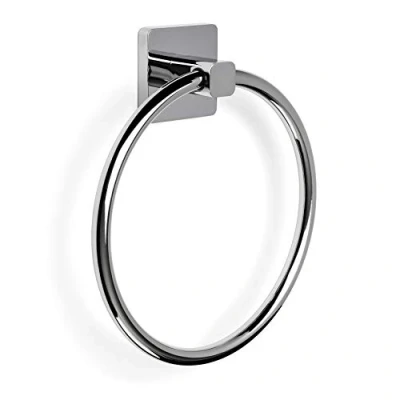 Image of TATAY, towel ring from the Kalo Collection, in chrome plated zamak, with square line support, and 3M fixing system, convenient undrilled