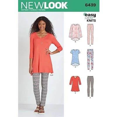 Image of New Look Ladies Easy Sewing Pattern 6439 Just for Knits Tunic Tops &amp; Leggings