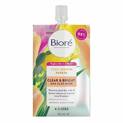 Image of Biore Clear and Bright Yuzu Lemon + Papaya AHA Clay Face Mask 50 ml