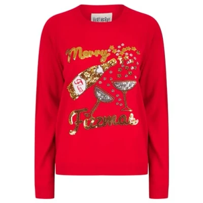 Image of Tokyo Laundry Women&#039;s &#039;Merry Christmas&#039; Fizzymas Sequin Design Novelty Knitted Xmas Jumper
