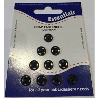 Image of Whitecroft Essentials Snap Fasteners Black 8mm (10 Snaps)