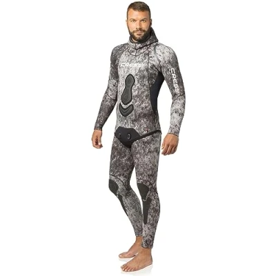 Image of Cressi Men&#039;s Apnea Wetsuits Two Piece Premium Neoprene 3.5 Mm, Camouflage Brown/Grey, M/3