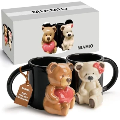 Image of MIAMIO Bear Ceramic Cute Cups 350 ml, 3D Mugs Animal Coffee for Coffee, Milk and Tea Lovers Mug Couple Gifts Birthday/Christmas as Women Men