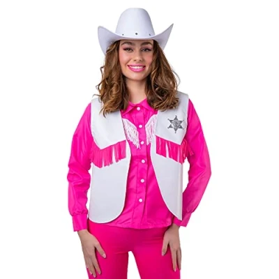 Image of Wicked Costumes Adult Cowgirl/Sheriff Waistcoat Fancy Dress Accessory White/Pink