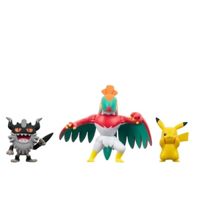Image of Pokémon Battle Figure 3 Pack Features 2 Inch Pikachu and Perrserker Hawlucha Figures