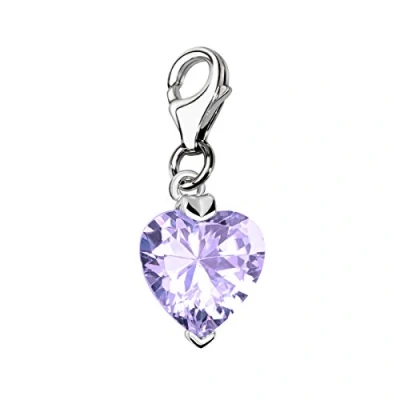 Image of Quiges 925 Sterling Silver Crystal Purple Heart Cubic Zirconia Lobster Clasp Charm Clip on Pendant