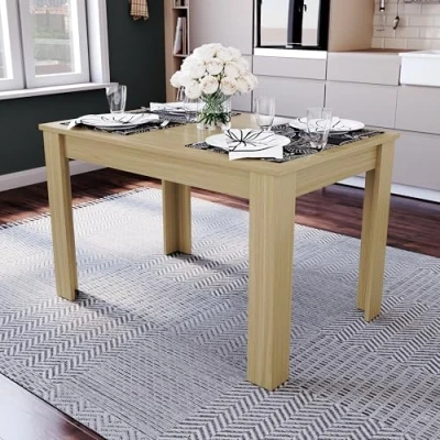 Image of Vida Designs Medina 6 Seater Dining Table MDF Wood Rectangle Modern Kitchen Room Furniture Unit, Oak